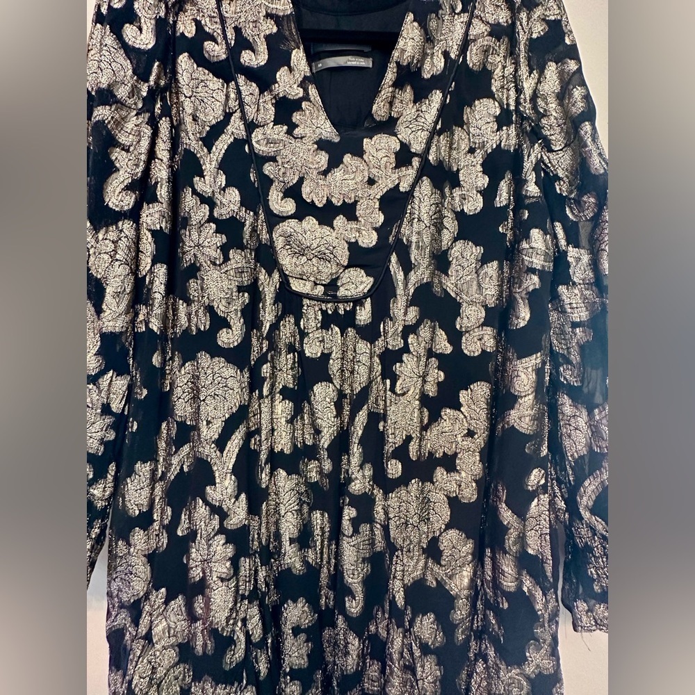 Anthropologie Metallic Brocade Dress XS Gold and Black - Picture 2 of 5
